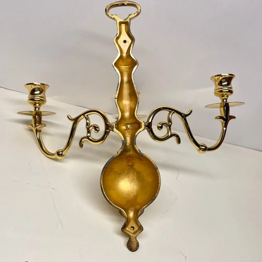 Three Arm Solid Brass Candle Holder Wall Sconce